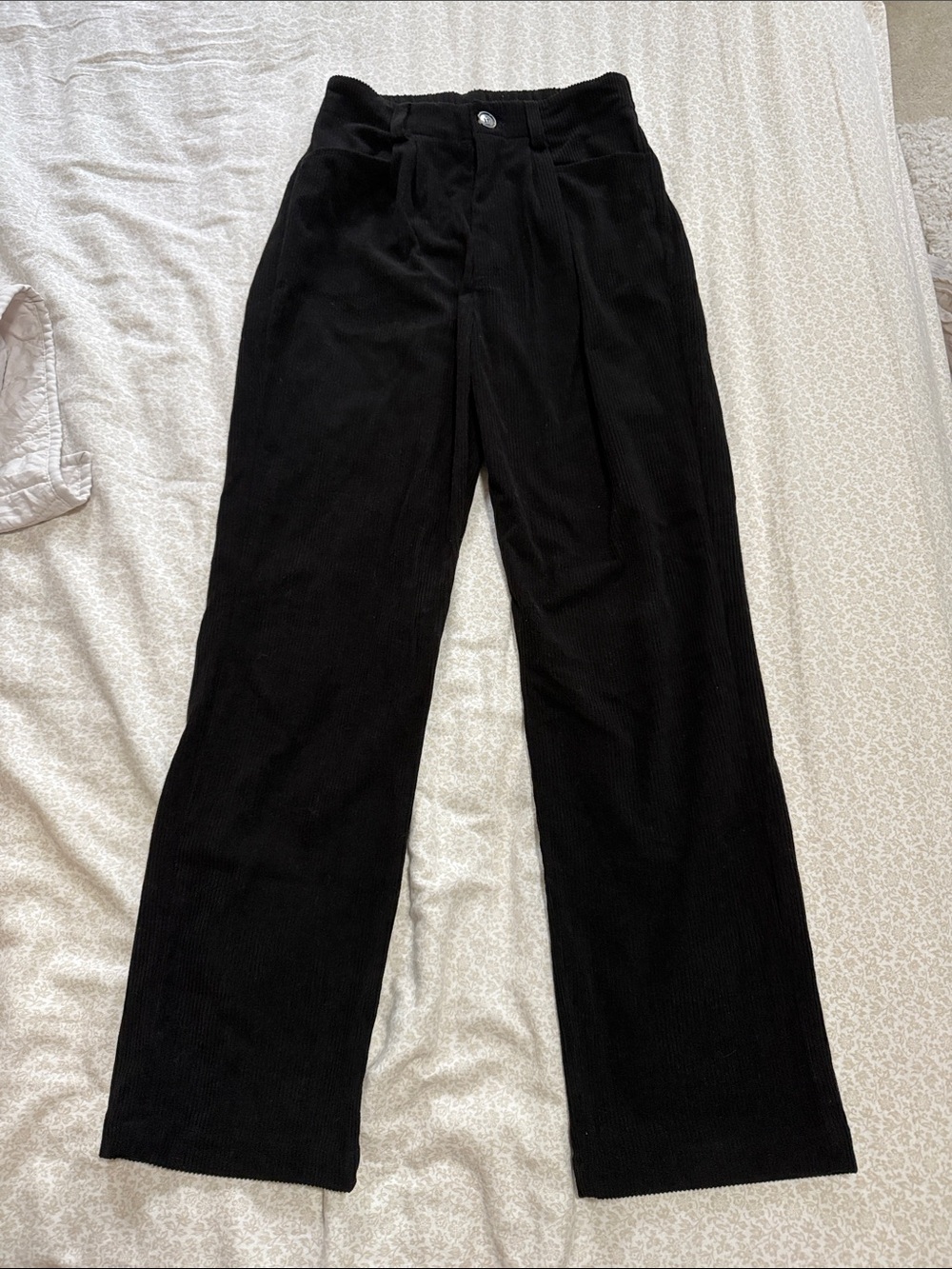 High-Waist Black Corduroy straight leg  Pants